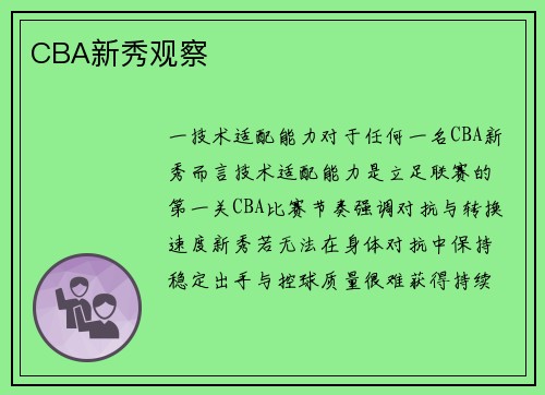 CBA新秀观察