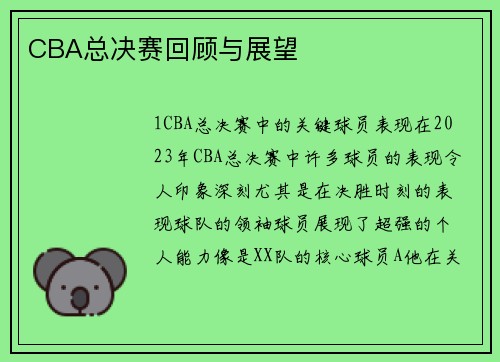 CBA总决赛回顾与展望